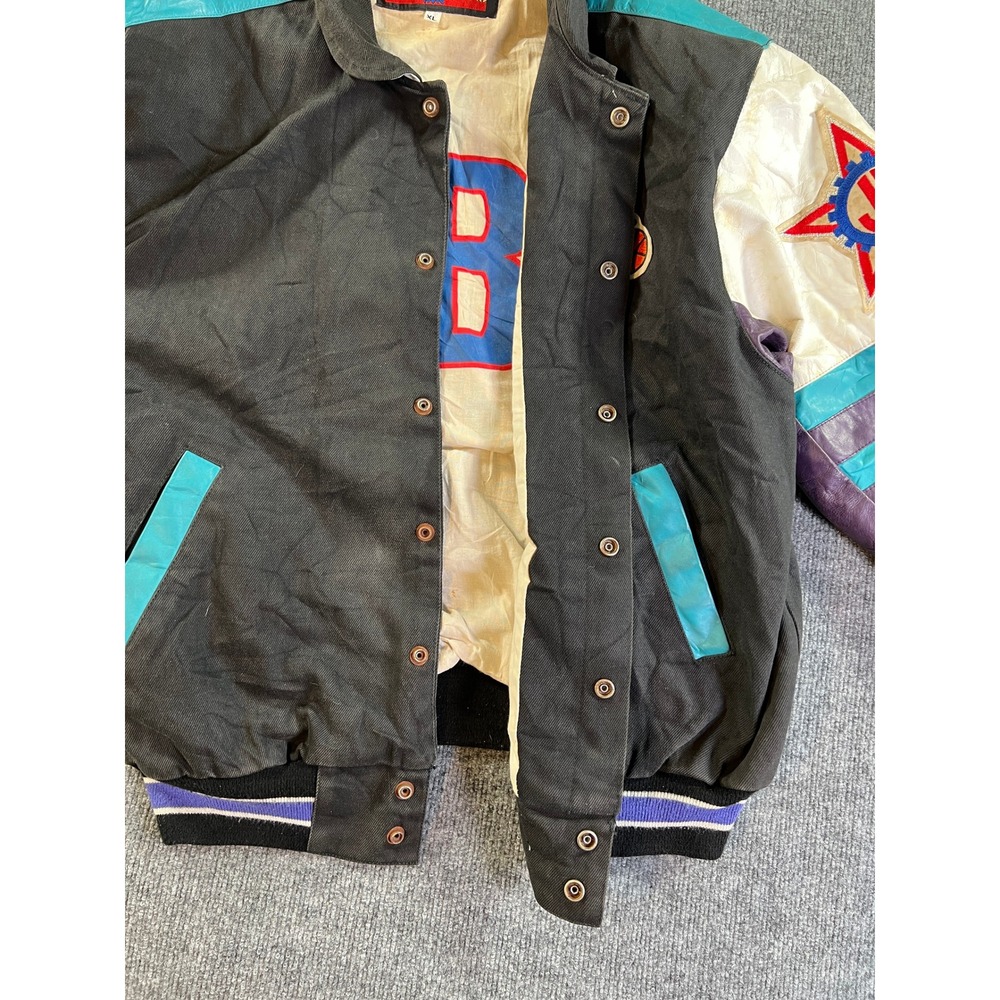 Vintage Jeff Hamilton Charlotte Hornets Leather 90s Varsity Jacket Mens XL Black - Picture 11 of 16